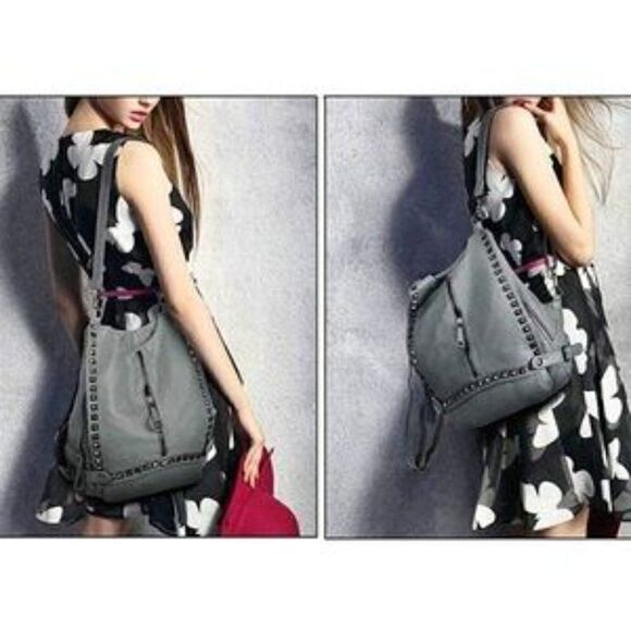 New Rivet Studded Leather Shoulder Bag Backpack - Picture 5 of 8